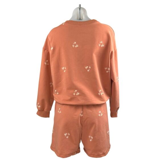 Salitaire Womens Orange Floral Embroidered Long Sleeve Sweatshirt & Shorts Set L - Picture 3 of 5